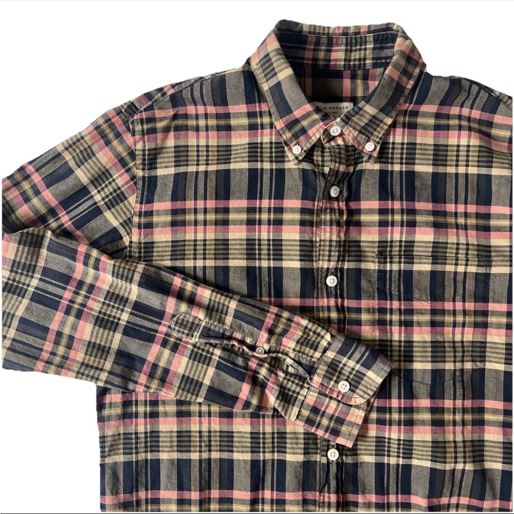 Club Monaco Men’s Button Down Shirt M Tartan Plaid Heritage Preppy Office Fall